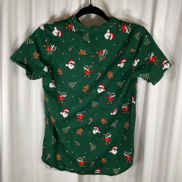 Denim & Flower Ricky Singh Button Up Santa Print Short Sleeve Shirt Boys 12-13 - Picture 4 of 7